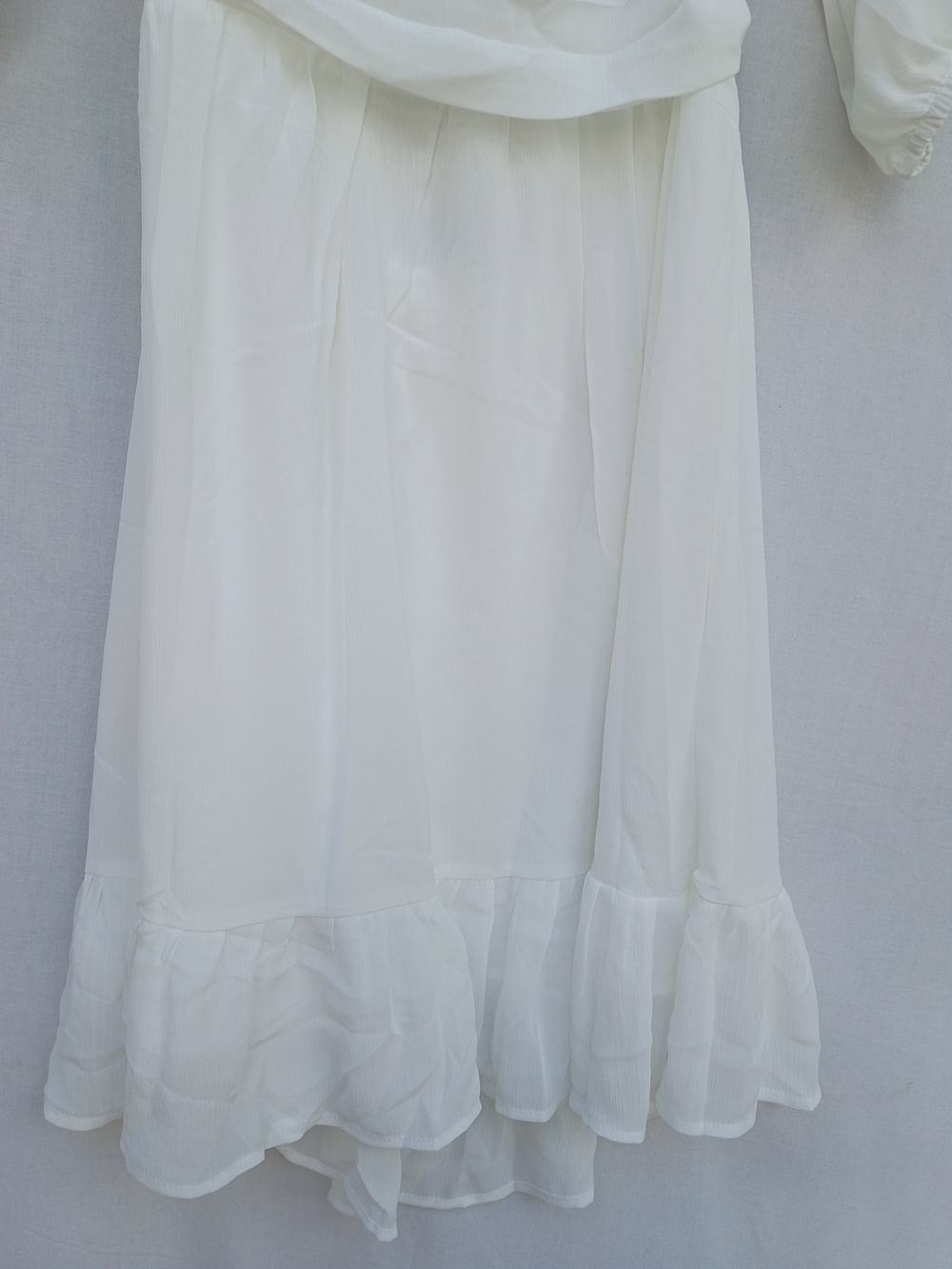 White Mini Dress with Ruffled Hem and Draped Waist - Picture 5 of 5